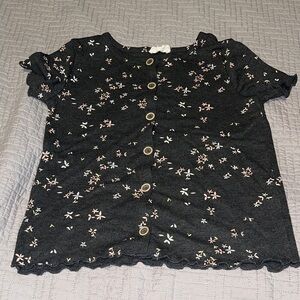 Jessica Simpson Black Floral Button-Up Kids Shirt